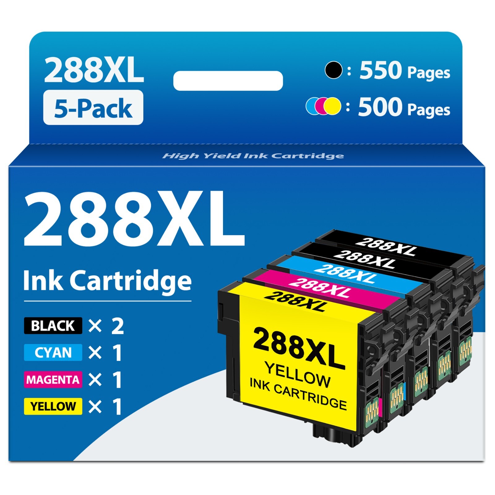 288XL Ink Cartridges for Epson XP-440 XP-340 XP-446 XP-330 (5PK, 2BK/C/M/Y)