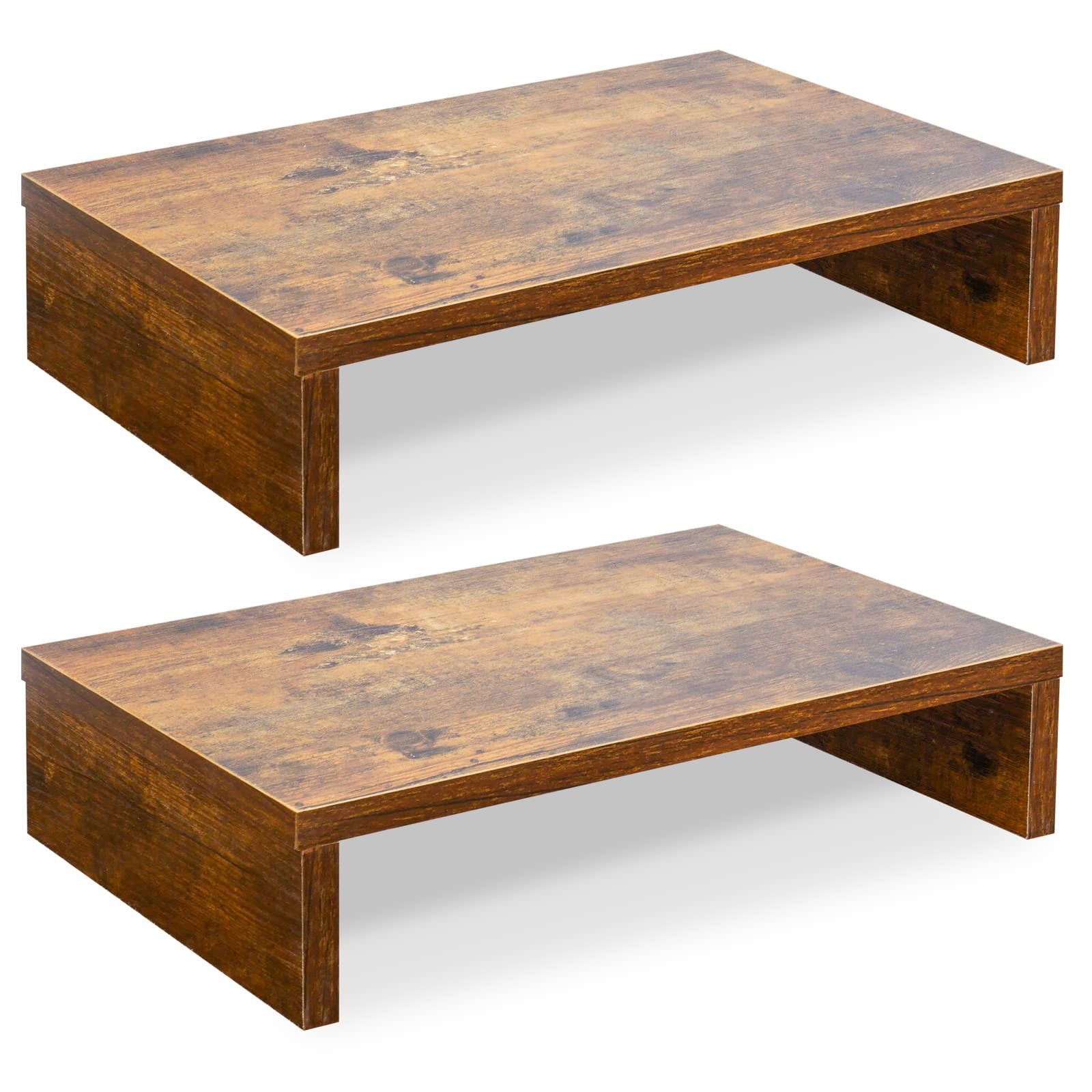 2-Pack Wood Monitor Riser, Desk Stand for 2 Monitors, Rustic Brown