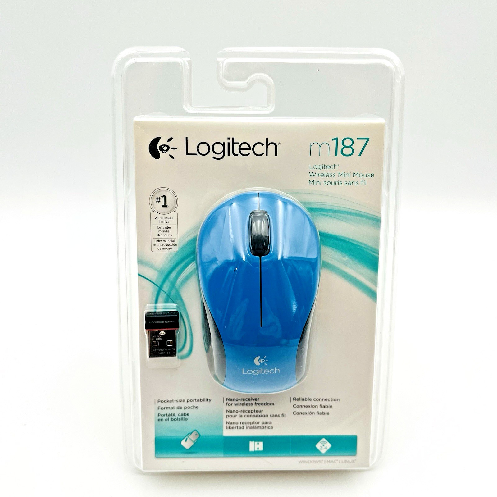 Logitech M187 Wireless Mini Mouse Blue Nano USB Portable Factory Sealed 2.4 GHz