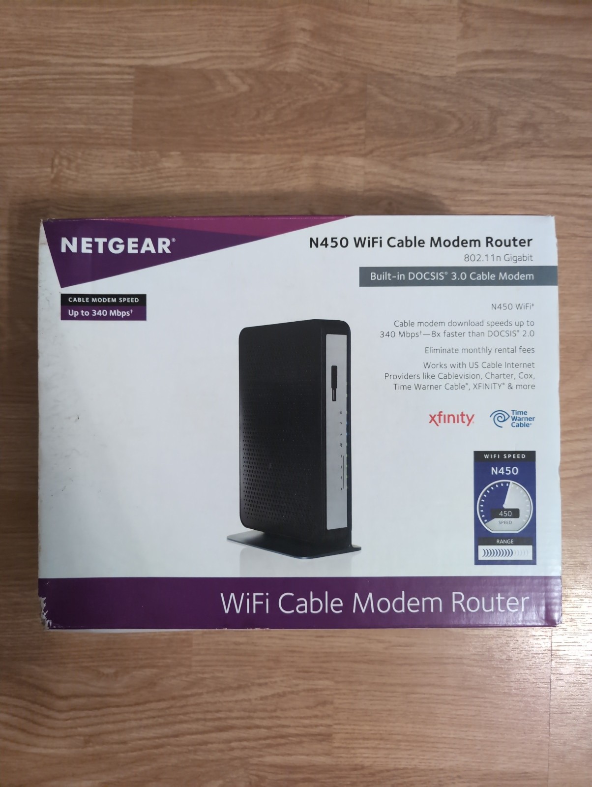 NETGEAR N450 CG3000Dv2 Cable Modem WiFi Router + Extender & Power Adapter