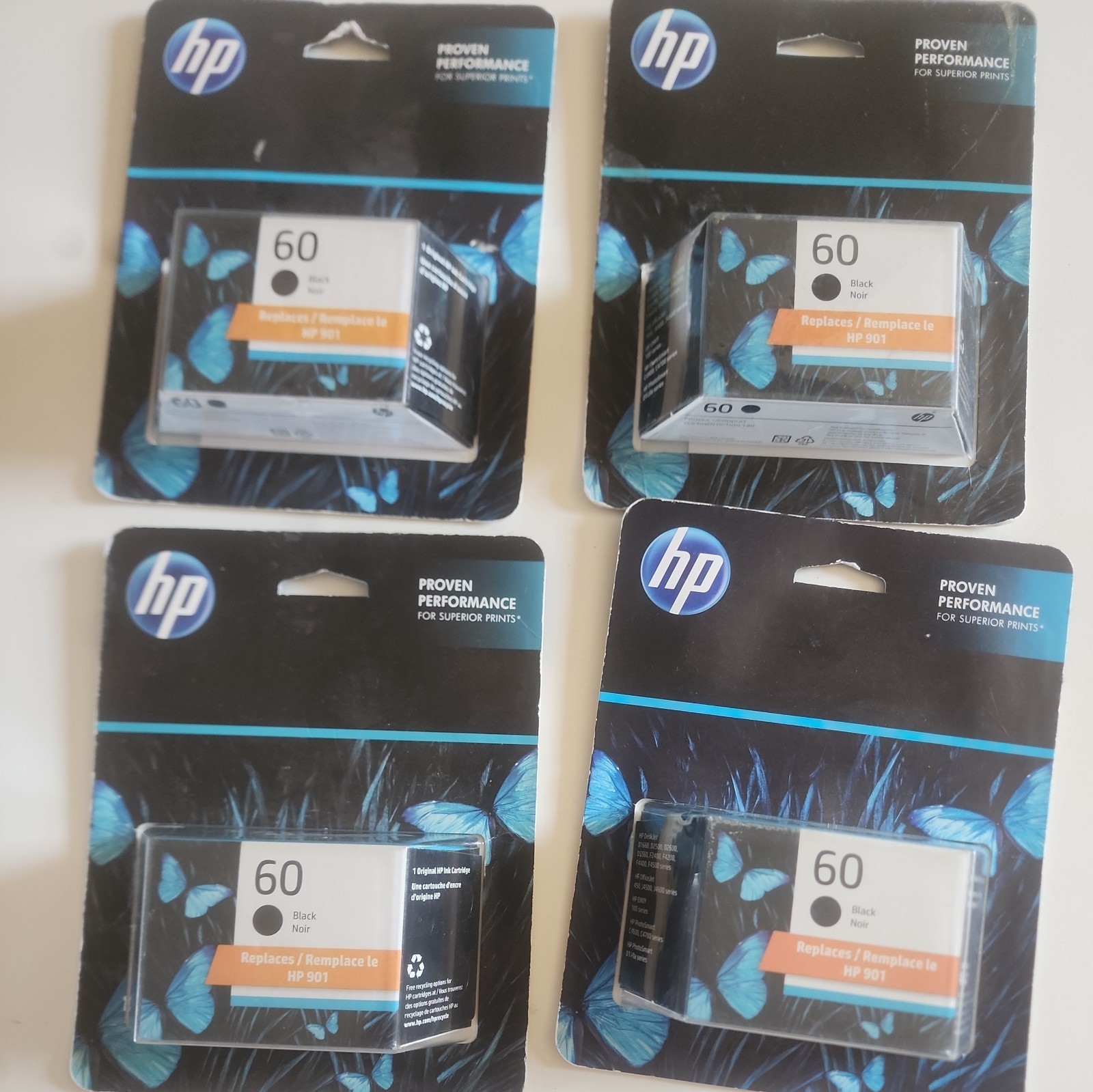 Lot Of 4 Genuine HP 60 Black Ink Cartridge Exp  Jul 2024