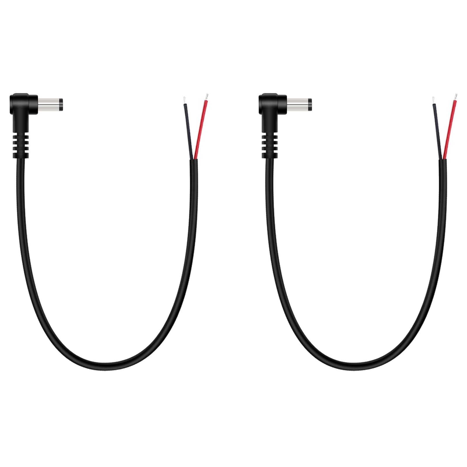 DC Power Pigtail Cable, 2-Pack 5.5mm x 2.5mm 90 Degree Right Angle DC Barrel Mal
