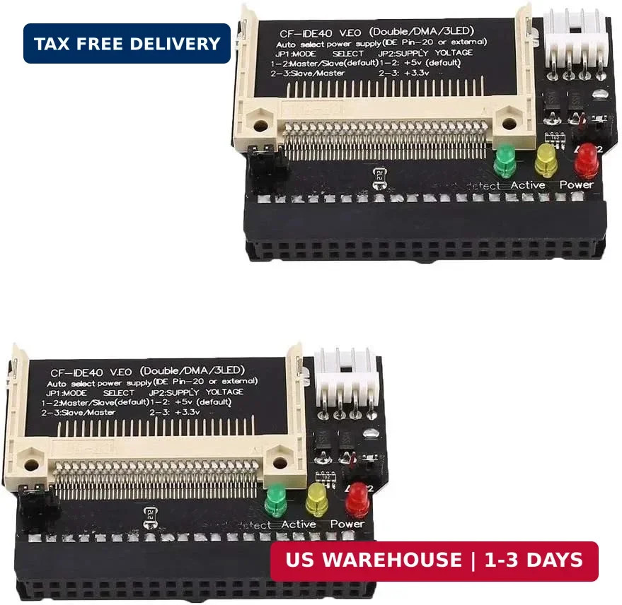 2Pcs Compact Flash CF Card to 3.5 Female 40 Pin IDE Hard Drive