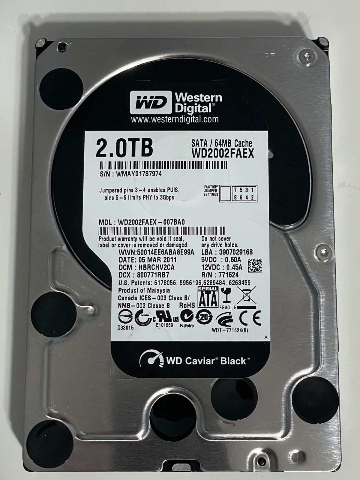 Western Digital 2TB Caviar Black 3.5" 7200 RPM WD2002FAEX