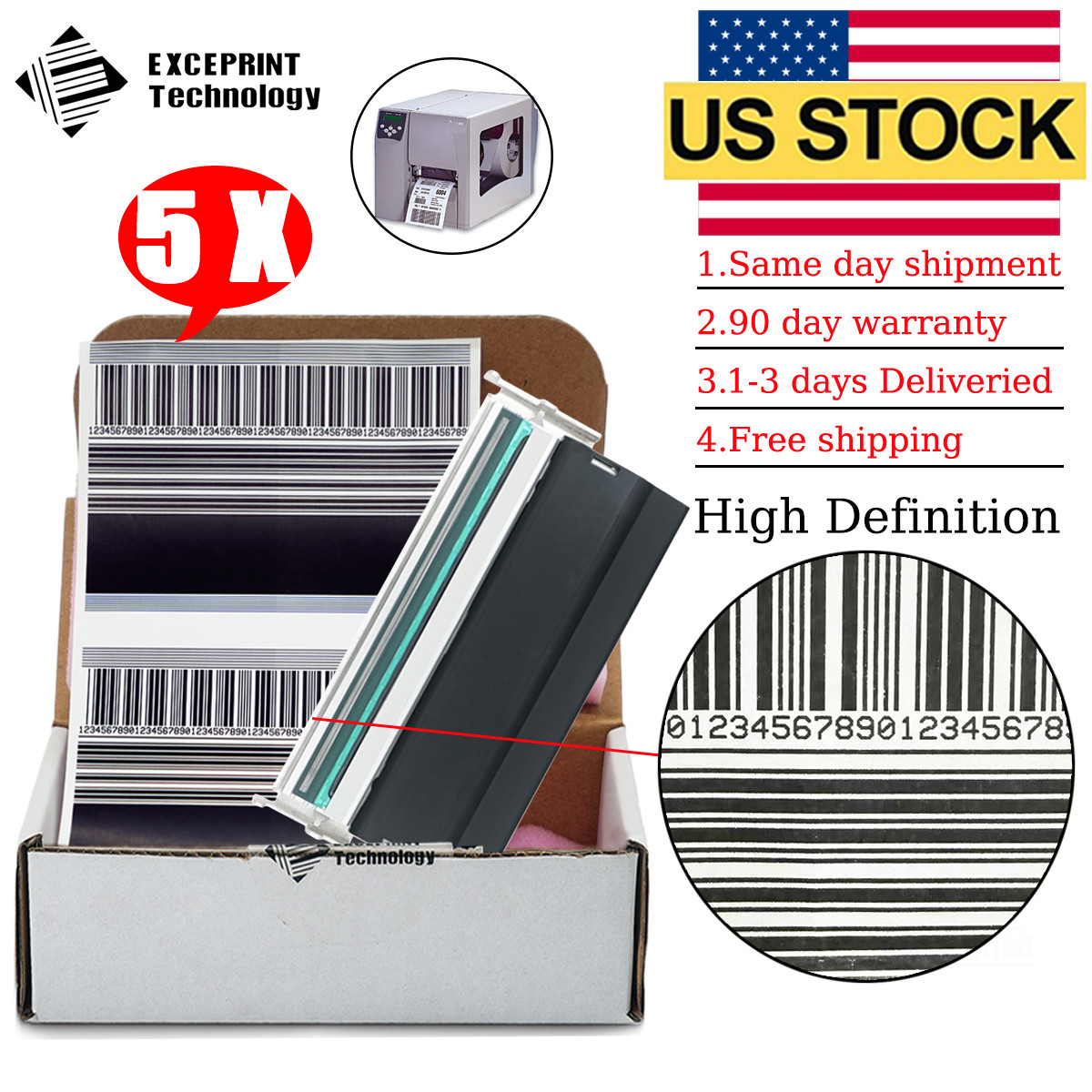 ✅ 5pcs Printhead for Zebra S4M Thermal Barcode Label Printer - 203dpi G41400M ✅
