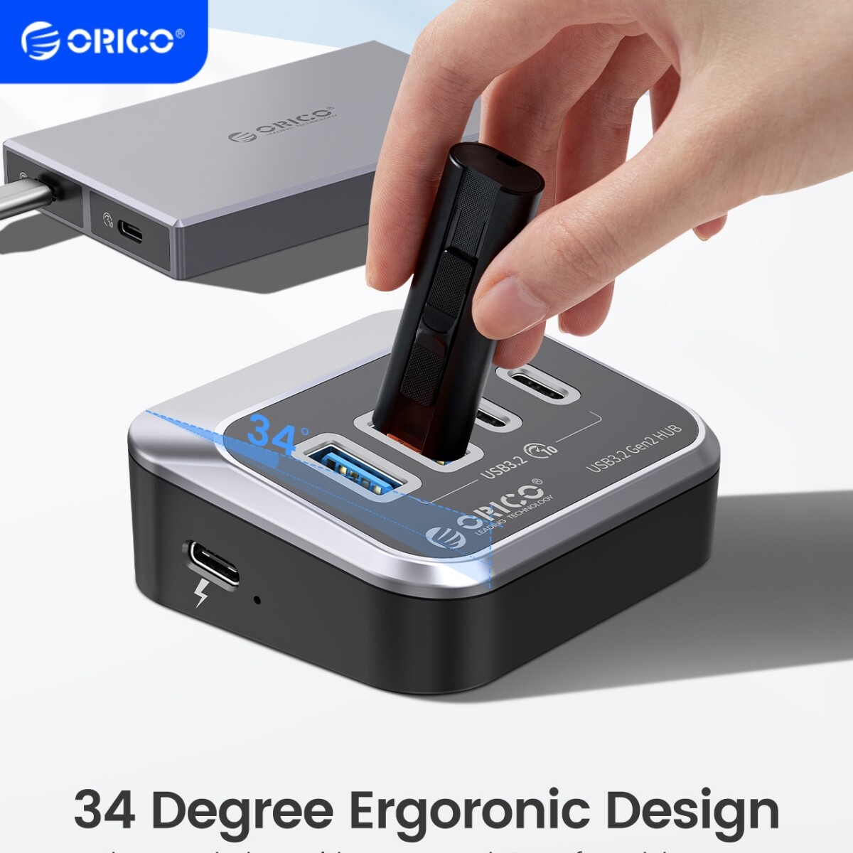ORICO 4 Port USB C Hub 2 USB A USB C 10Gbps Splitter Adapter For Laptop