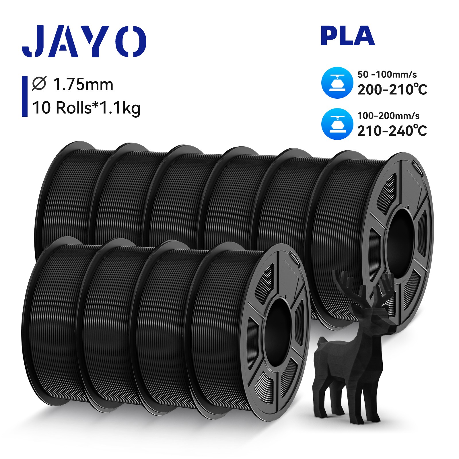JAYO 10KG PLA 3D Printer Filament Bundle PLA 1.1KG/Spool 1.75mm Smooth