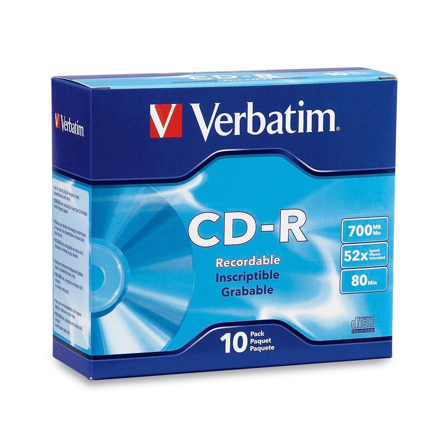 Verbatim 10pk Blank CD R Discs 700MB High Grade Storage Media for Music Images