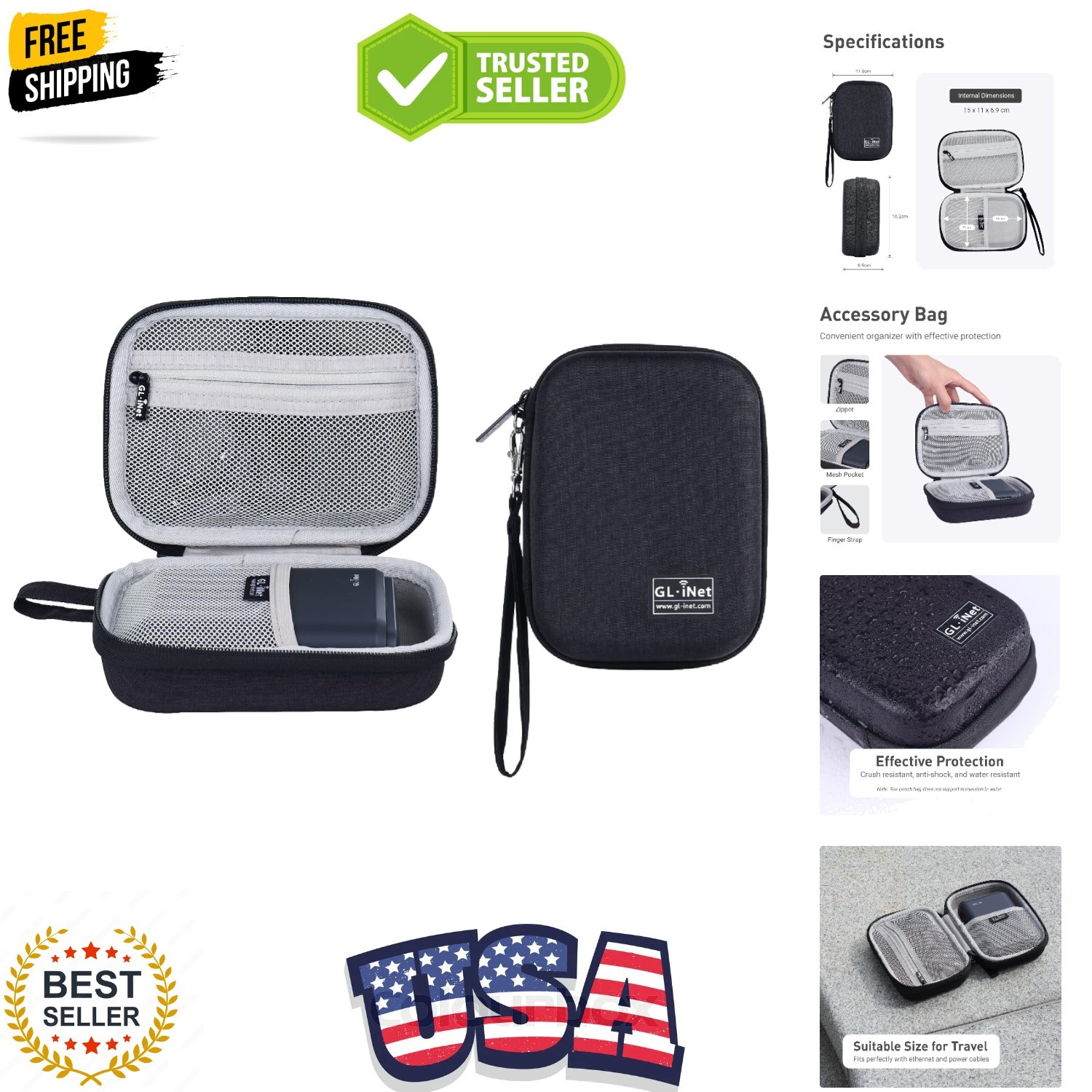 Gadget Organizer Case for Travel Routers GL-/ GL-MT3000/ GL-/ GL-E750, Charge...