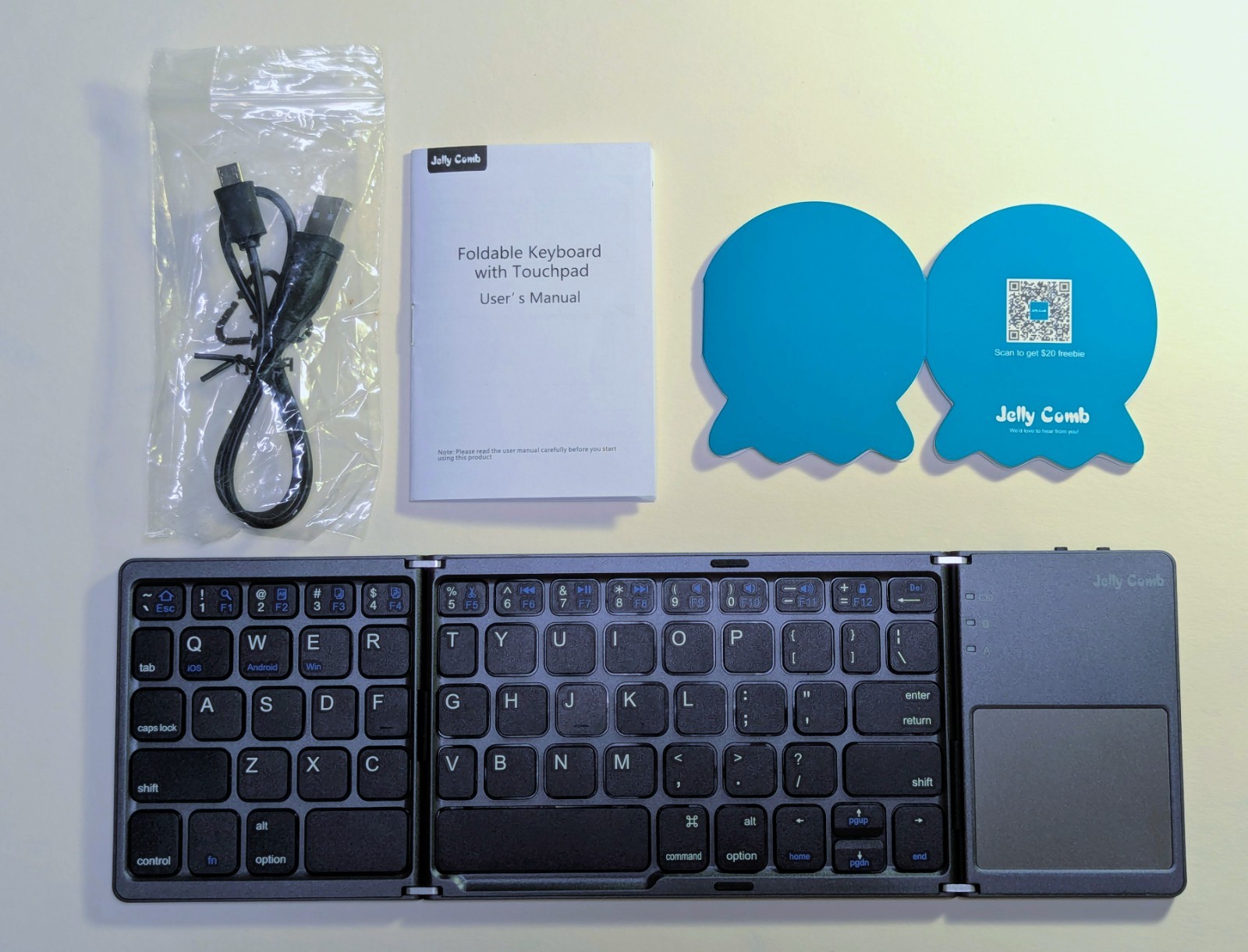 Portable FOLDING JELLY COMB BLUETOOTH WIRELESS KEYBOARD Built in Touchpad WORKS