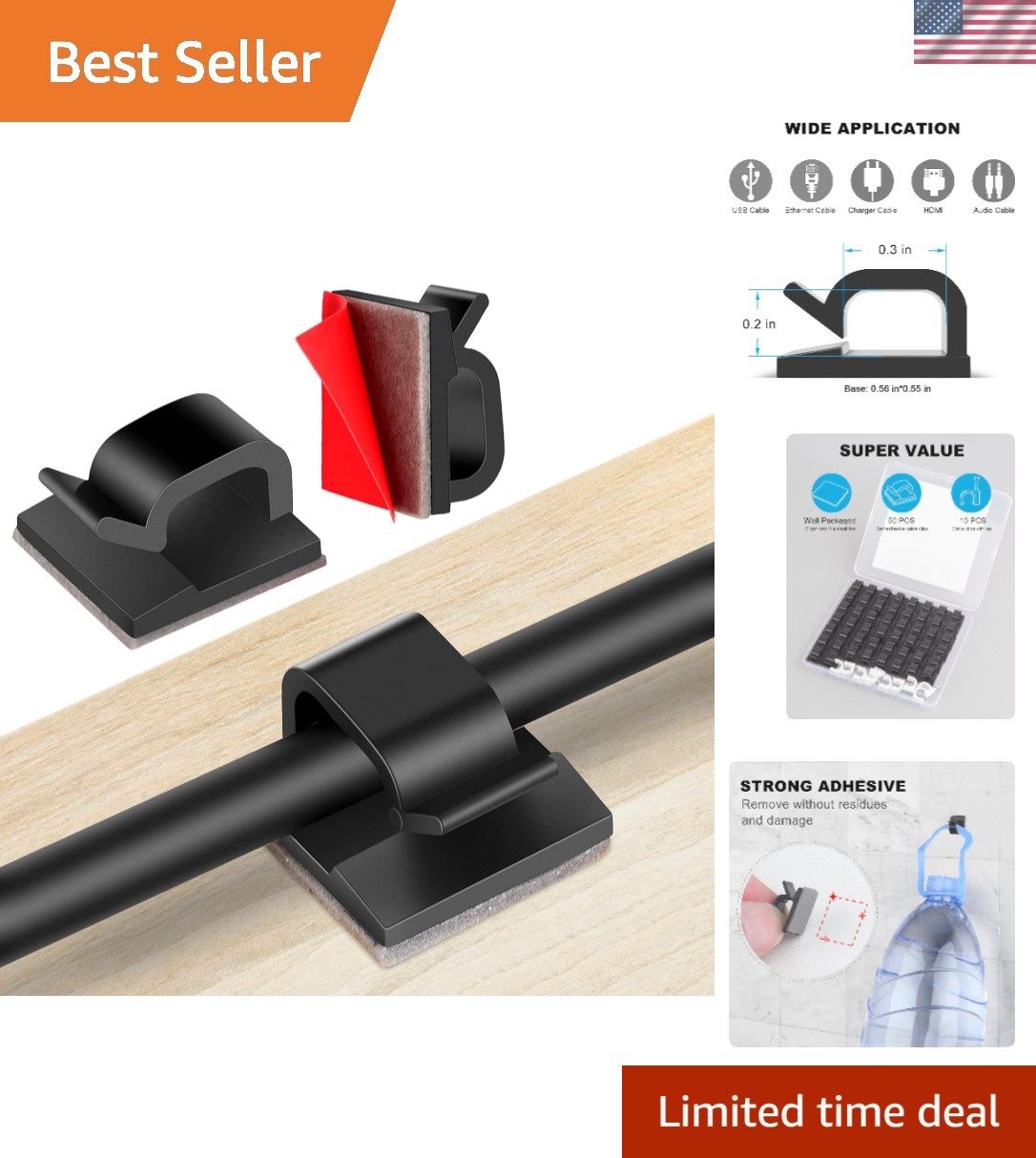 Eco-Friendly 60 PCS Adhesive Cable Clips - Durable & Stylish Wire Organizers