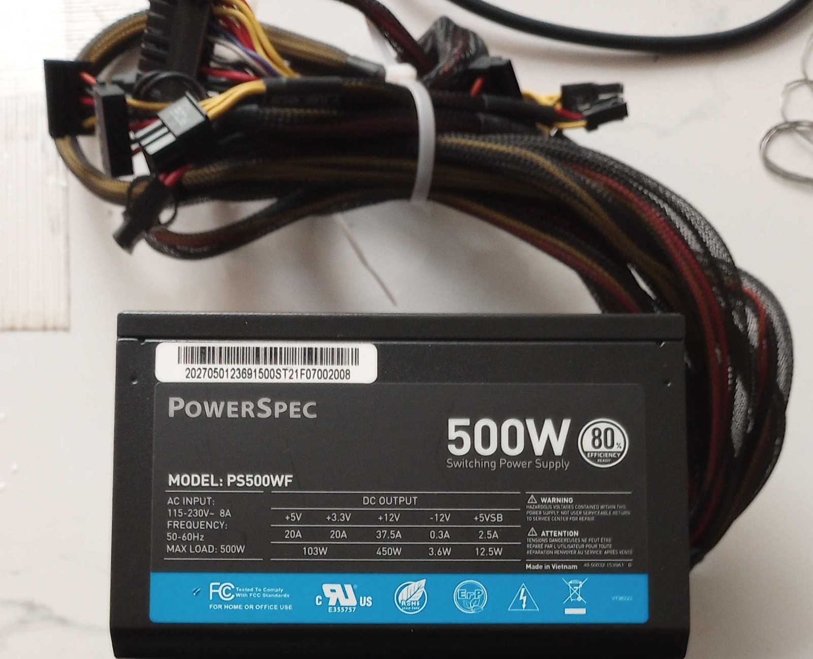 PowerSpec PS500WF 80 Plus 500W Desktop Power Supply Unit #1735