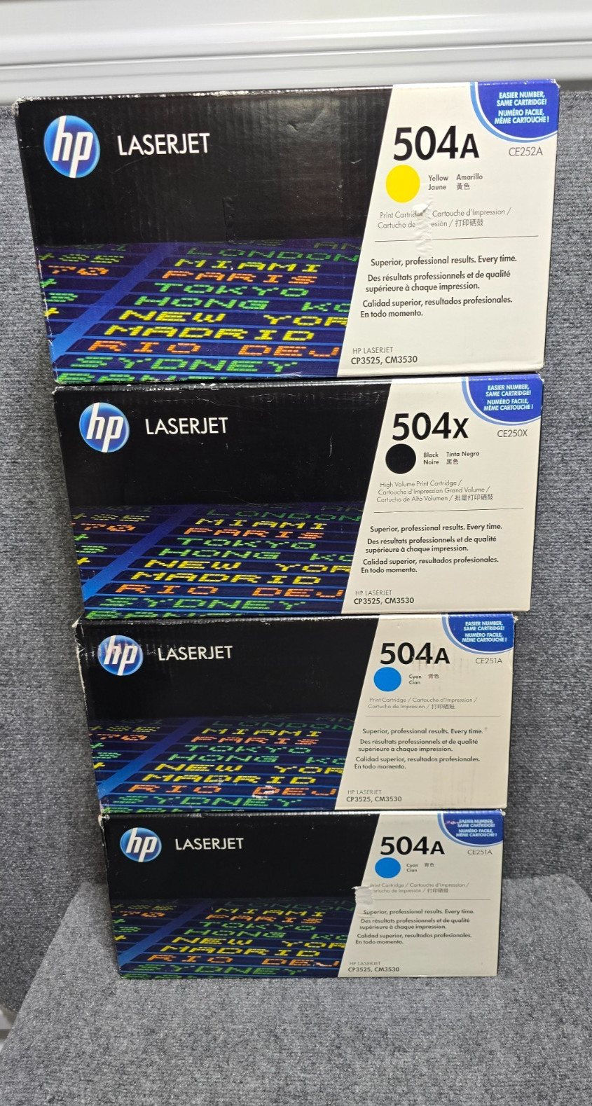 HP LaserJet toner cartridges  HP Color  CP3525 and CM353 lot of 4