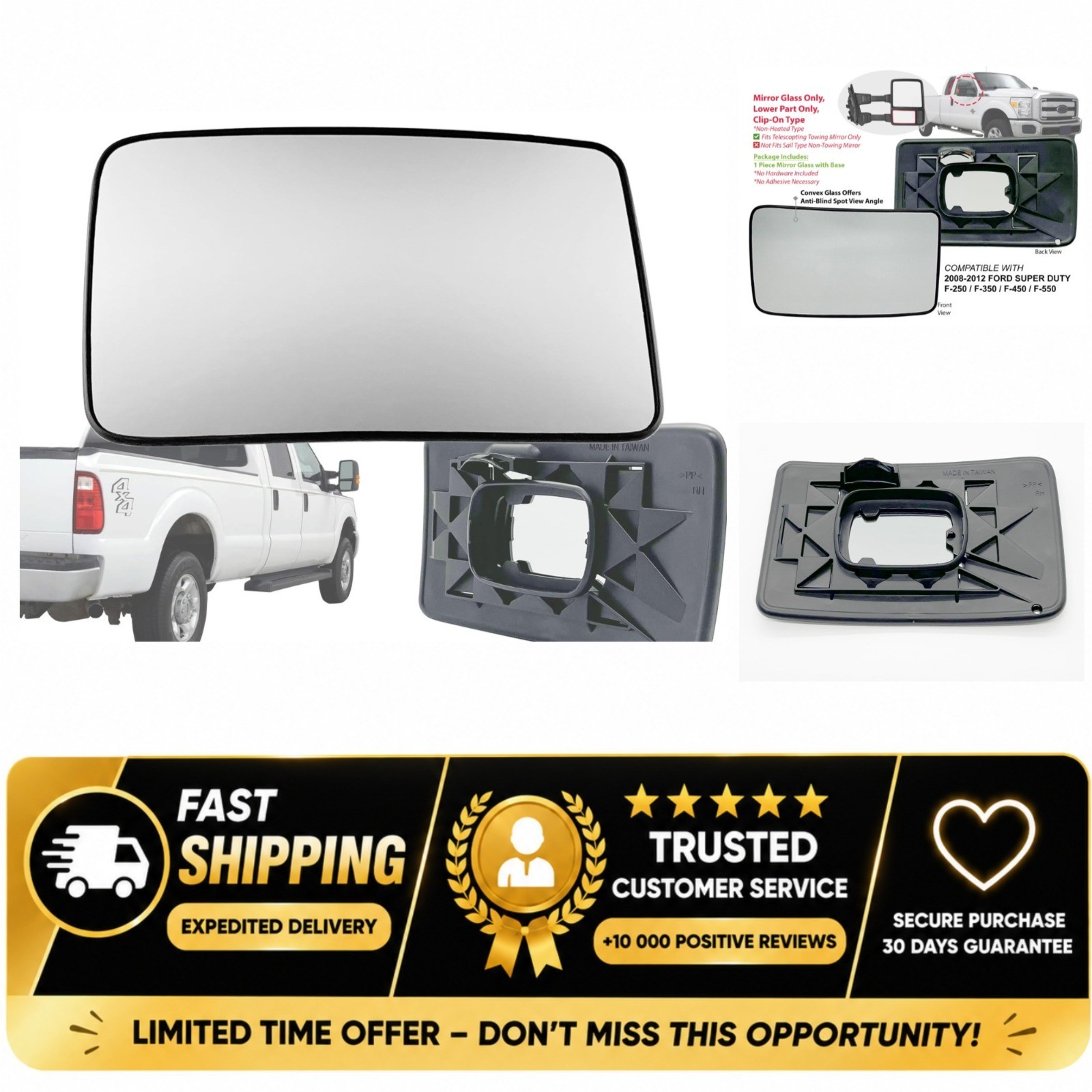 Towing Mirror Glass Lower Non-Heated Passenger Right for Ford F250 F350
