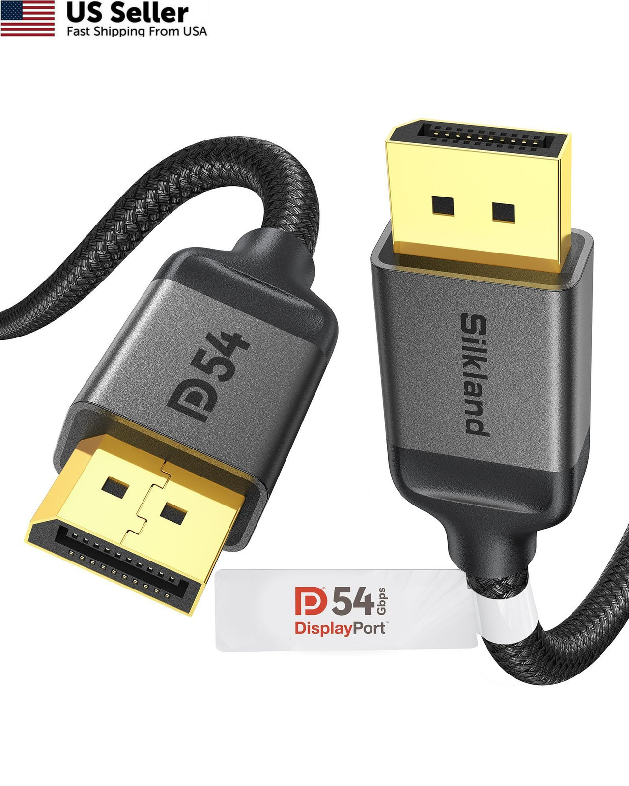 Silkland 54Gbps 16K DisplayPort Cable 2.1, [VESA Certified] DP 10 Feet, Grey