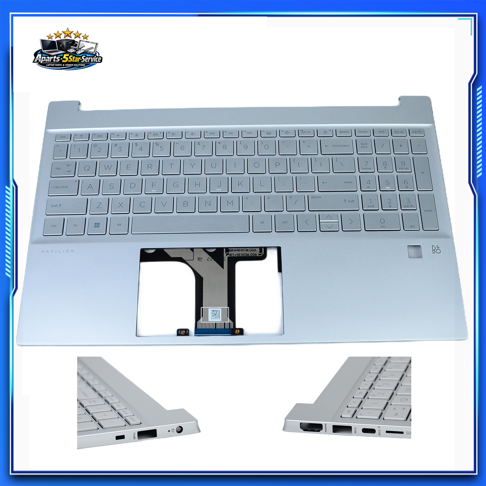 For HP Pavilion 15-EG 15-EH Silver Palmrest US Backlit Keyboard SD FP