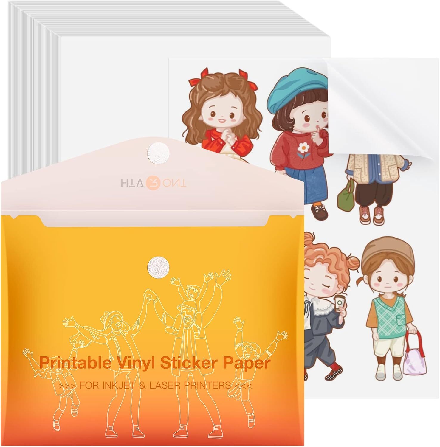 HTVRONT Printable Vinyl Sticker Paper, 100 Sheets Matte Waterproof Sticker Paper