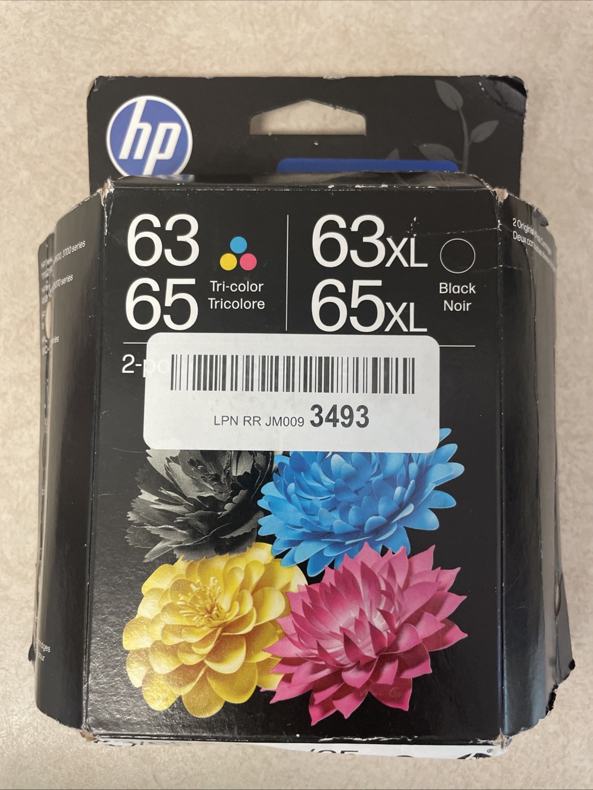 HP 63XL, 65XL Black Ink  and 63,65 Tri-Color Ink Cartridge Dec 2027 DAMAGED BOX