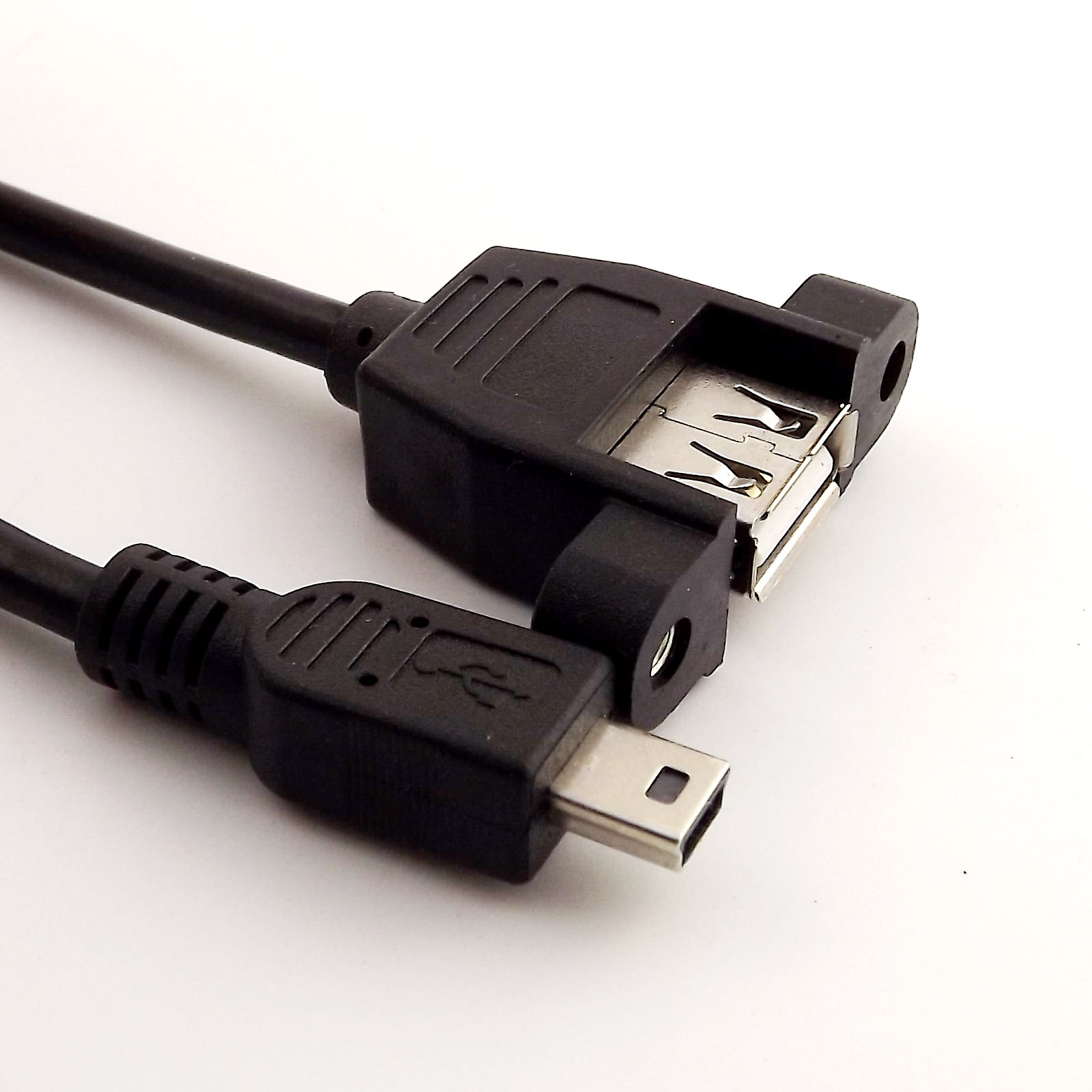 10pcs Mini USB 5 Pin Male to USB 2.0 A Female Socket Panel Mount Cable 1FT Black
