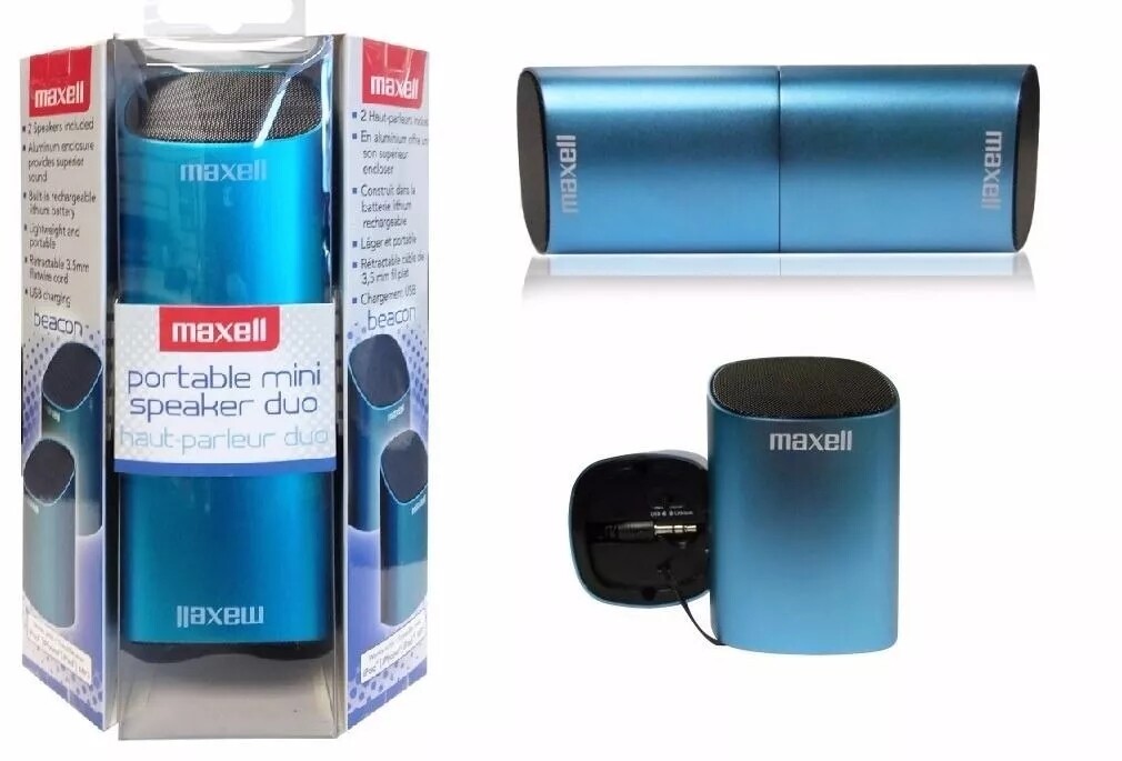 Maxell 191272 Beacon Portable Mini Speaker Duo (USB Powered & Rechargeable)--NEW