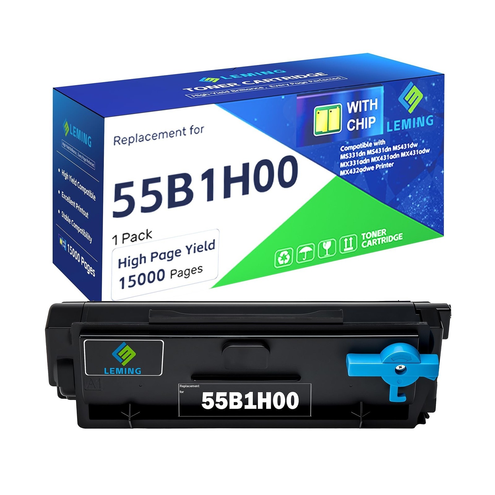 55B1H00 Toner Cartridges 15,000 Pages (With Chip) Replacement for Lexmark 55B...