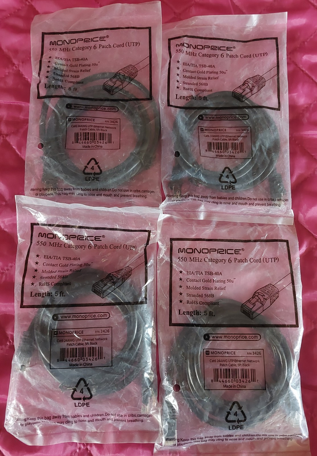 MonoPrice Ethernet Patch Cables CAT6 UTP 24AWG 5 Ft Black (4)