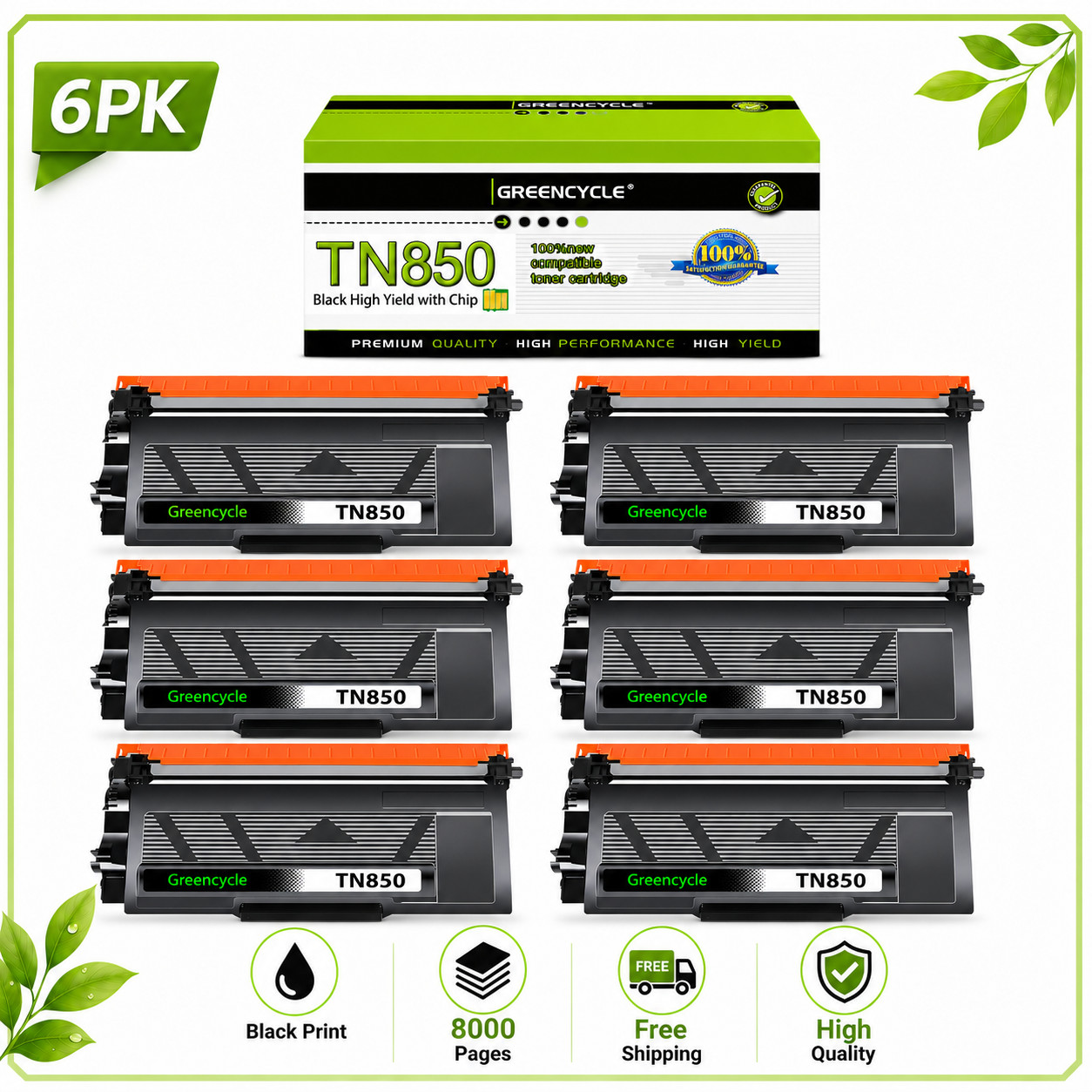 6* Replace For Brother TN850 High Yield Black Toner Cartridge New 