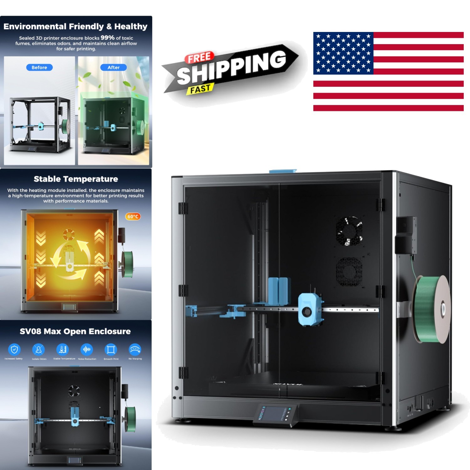 Metal Tempered Glass Open Enclosure for 3D Printer with Noise Reduction Feature