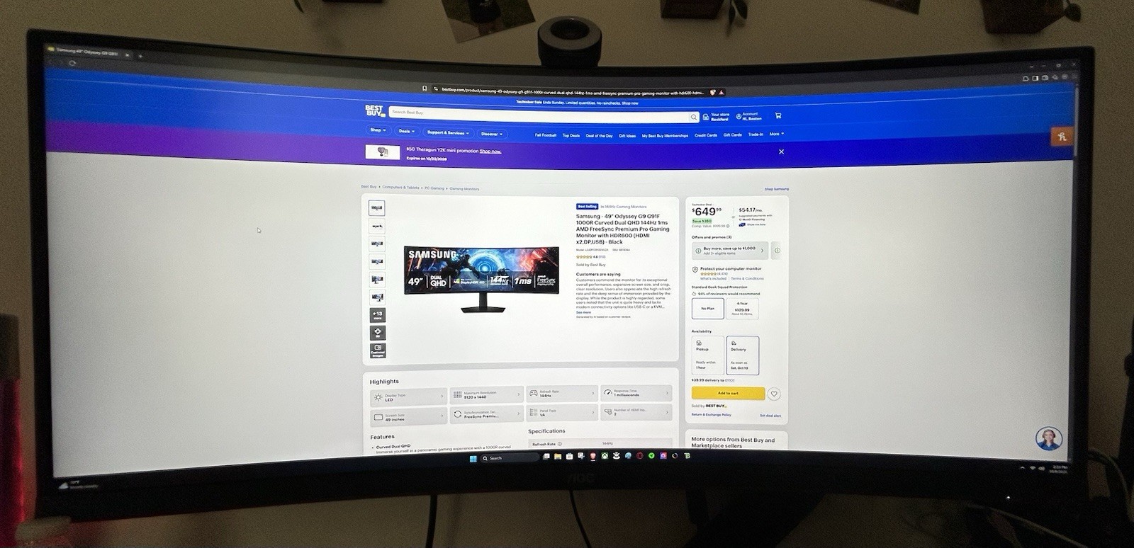 AOC CU34G2XP 34" UltraWide Curved Gaming Monitor WQHD (3440x1440) 180Hz HDR400