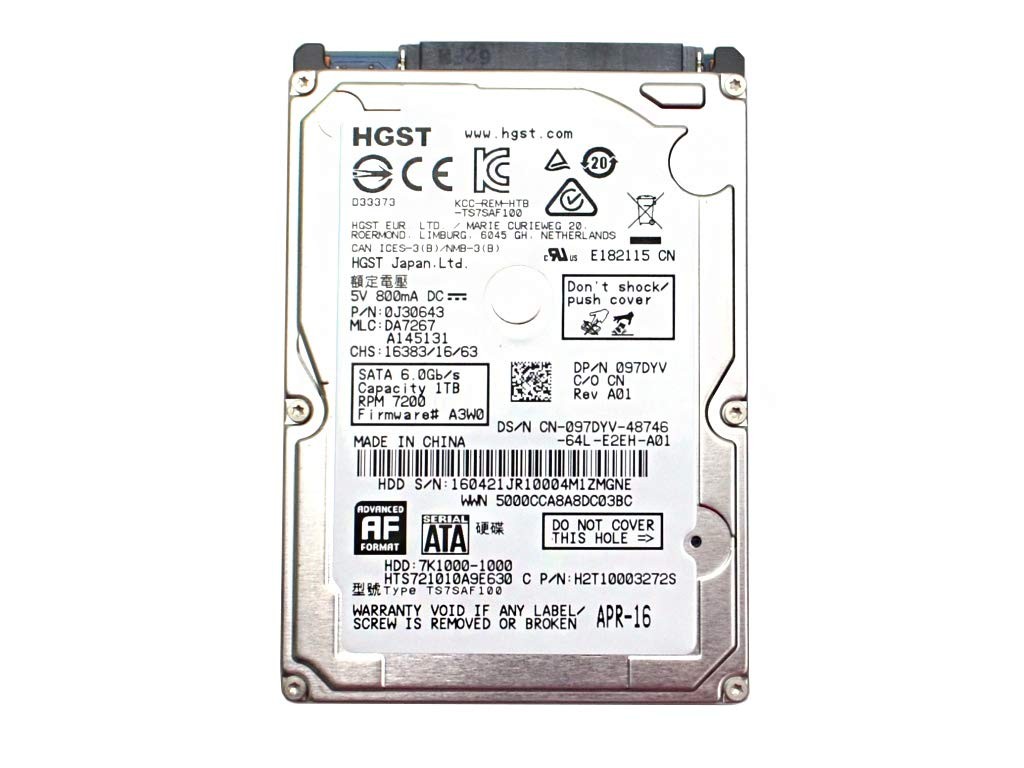 HGST 1TB HDD 7.2K RPM 2.5" 6Gb/s SATA Hard Disk Drive Model: HTS721010A9E630