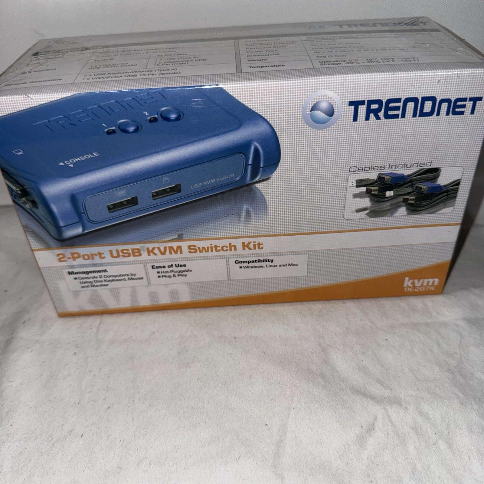 TRENDnet TK-207K 2-Port USB KVM Switch Kit VGA Keyboard Mouse w/ Cables NEW