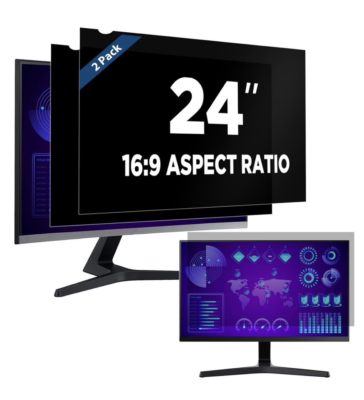 Magicmoon 2 Pack 24" Privacy Screen Filter 16:9 Monitor Anti-Glare 531x298mm