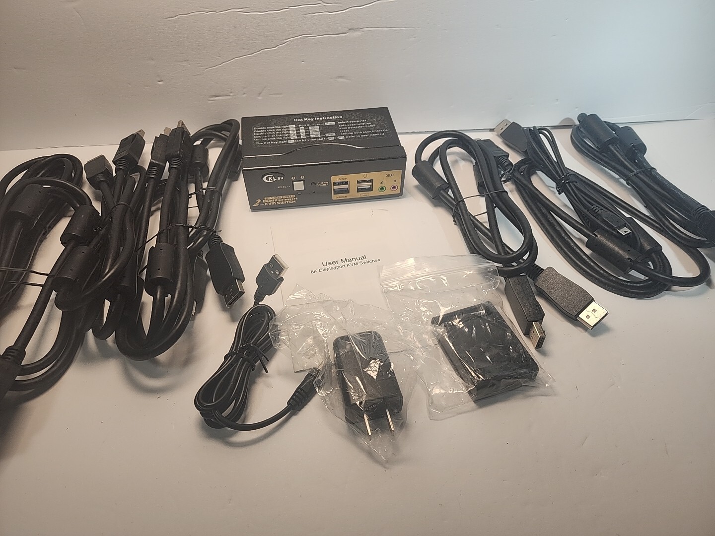 CKLau 4K@60Hz 2 Port Dual Monitor KVM Switch Displayport with Audio, USB 2.0 ...