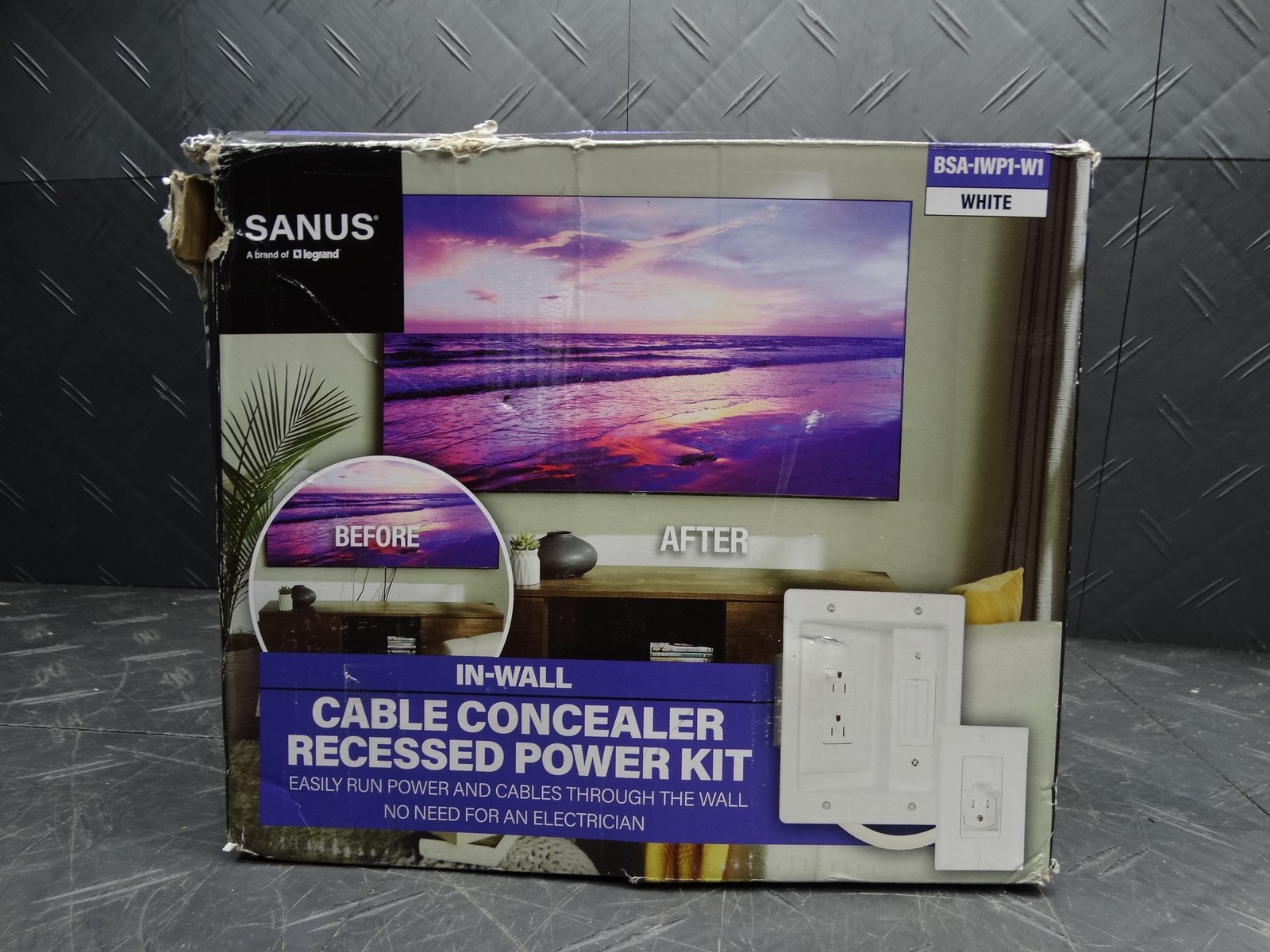 Sanus In-Wall Cable Concealer Recessed Power Kit for Mounted TVs White
