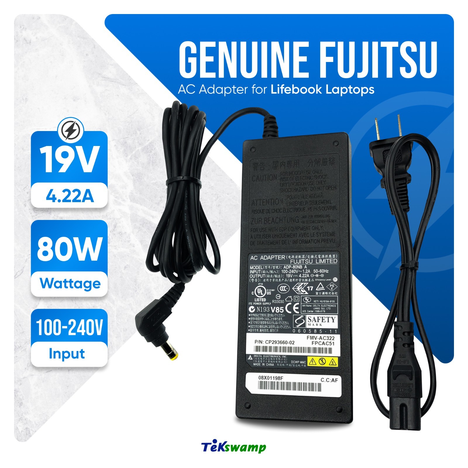 Genuine Fujitsu 80W AC Power Adapter FMV-AC325A 19V 4.22A Laptop Charger OEM