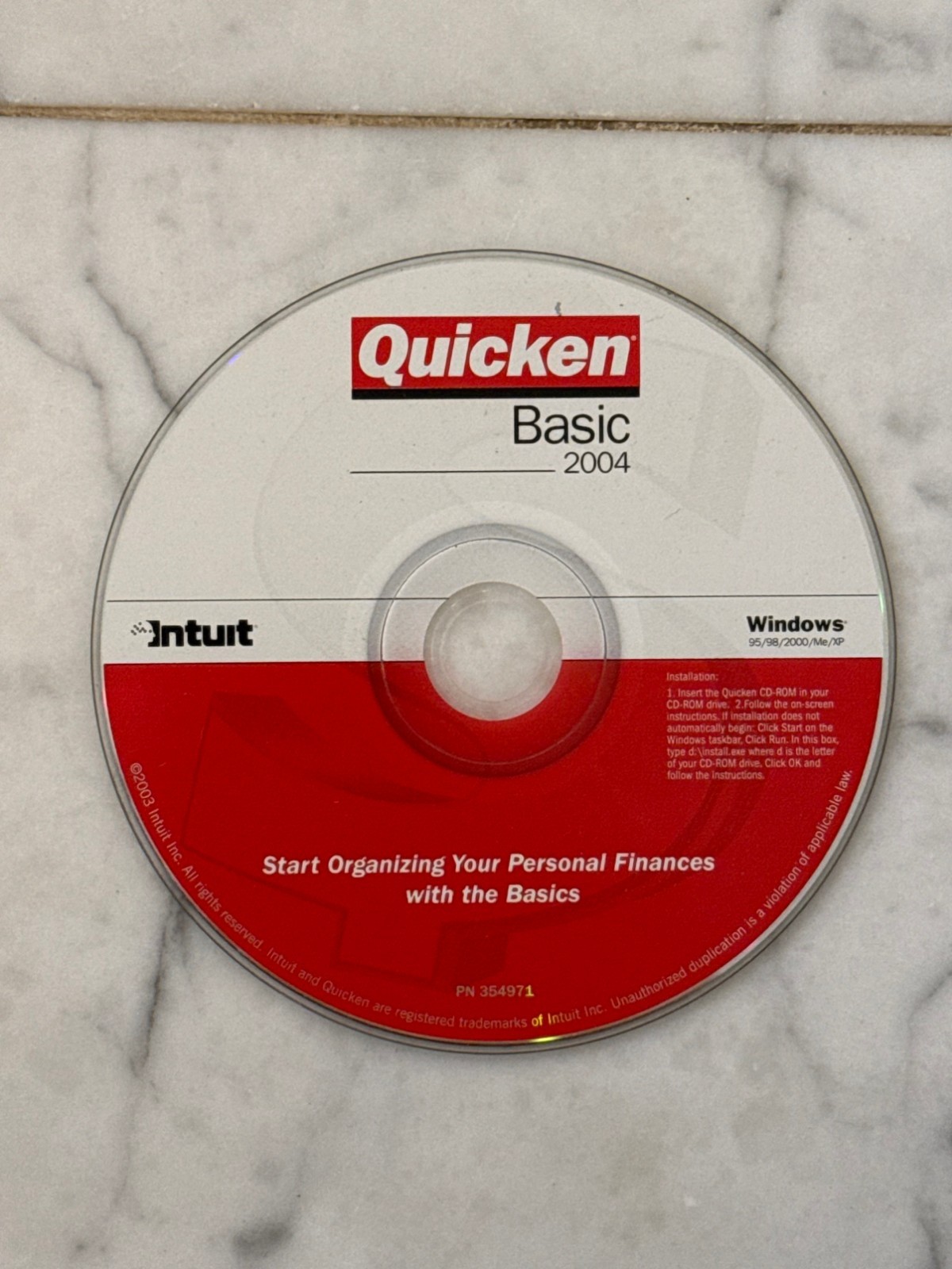 Intuit Quicken Basic 2004 CD-ROM Disc Only Vintage Software PN 354971