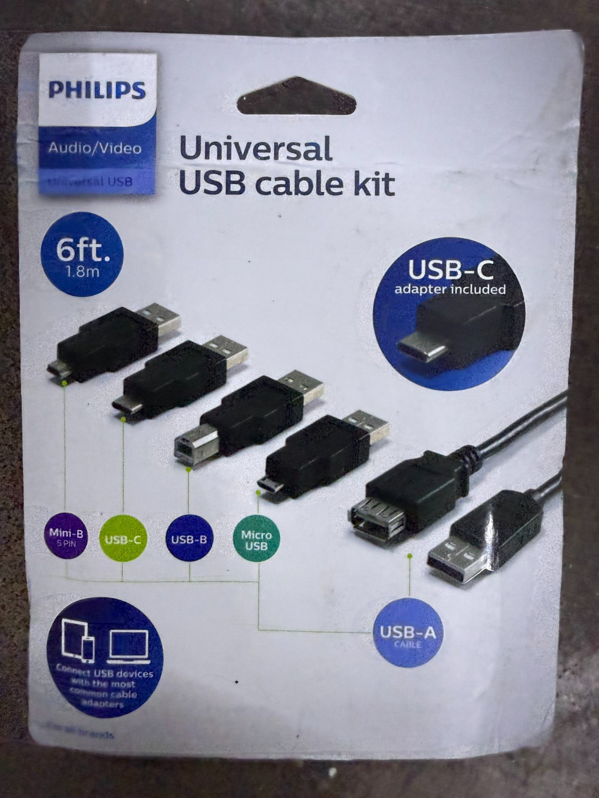 Philips Universal USB Cable Kit - (USB-C, Micro USB, USB-A, Mini-B, USB-B) - NEW