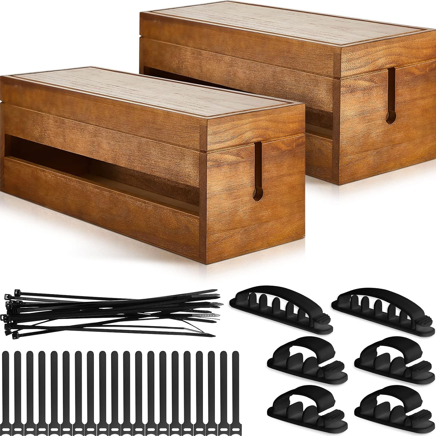 48 Pcs Wooden Cable Management Box Cable Organizer Box Set Power Strip Holder Co
