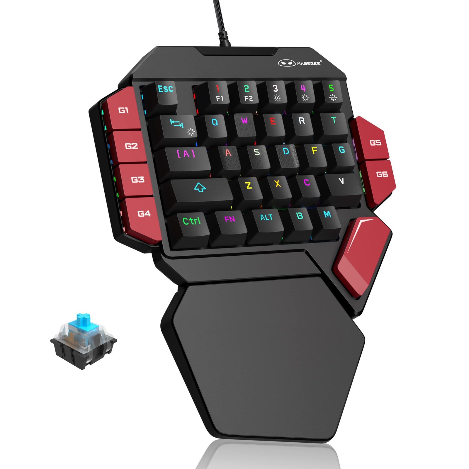 One Handed Professional Gaming Keyboard RGB Backlit 35 Keys Mini Blue Switch
