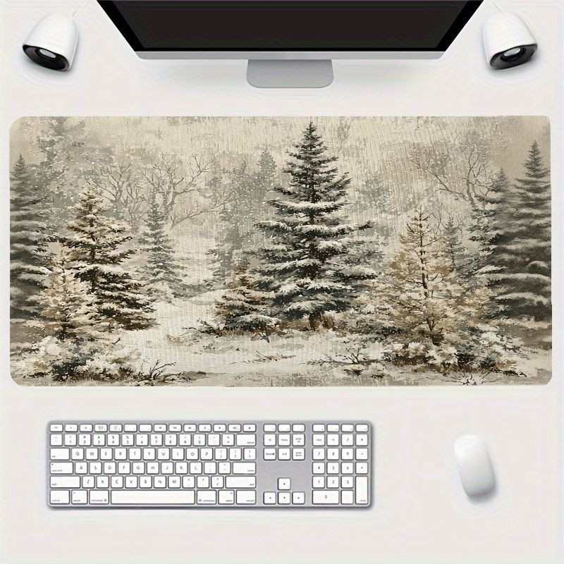 Winter Forest Landscape Mouse Pad, Large Desk Mat, Modern Home Office Decor, W