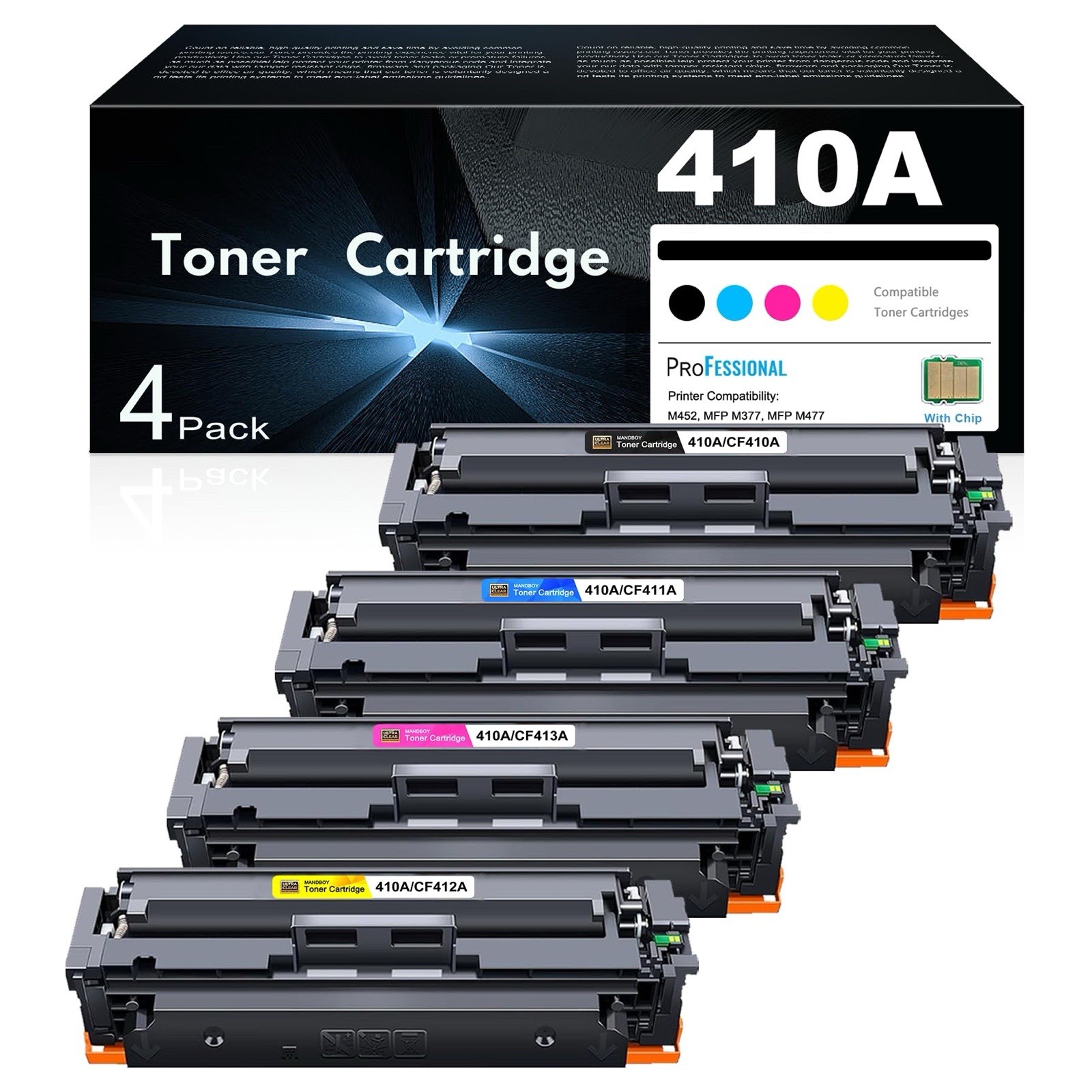 410A Toner Cartridge 4PK High Yield For HP MFP M477 M452 Series With Chip