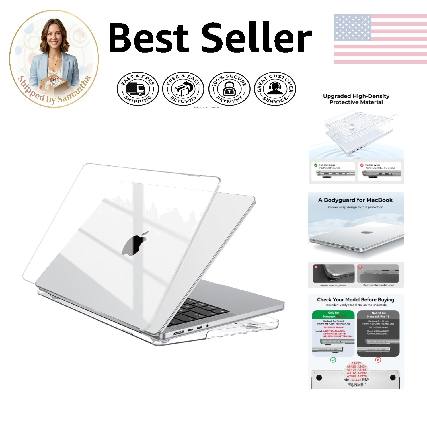 Durable Polycarbonate Case for MacBook Pro 14 inch M5-M1 Pro/Max 2026-2021