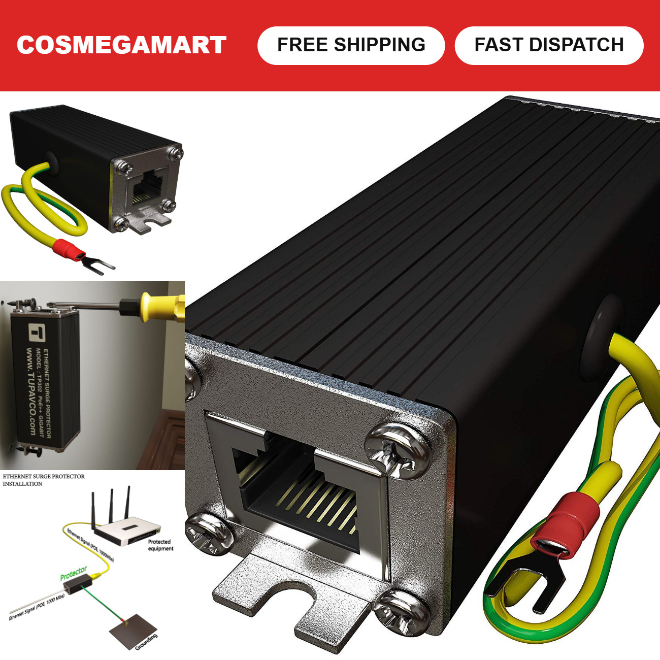 Ethernet Surge Protector for Gigabit & PoE++ Devices - Network Safety Shield