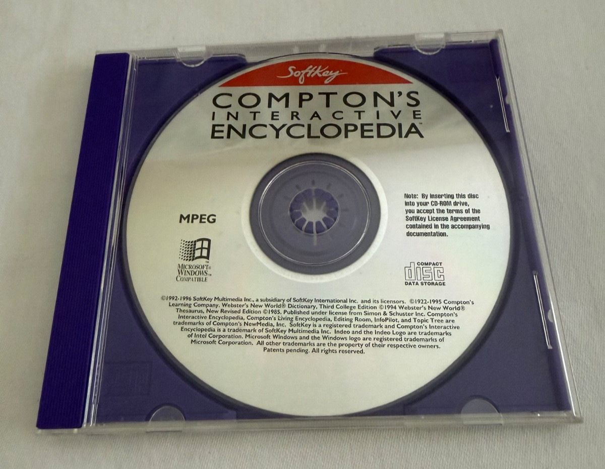 Vintage SoftKey Compton's Interactive Encyclopedia Windows PC CD-ROM-90s