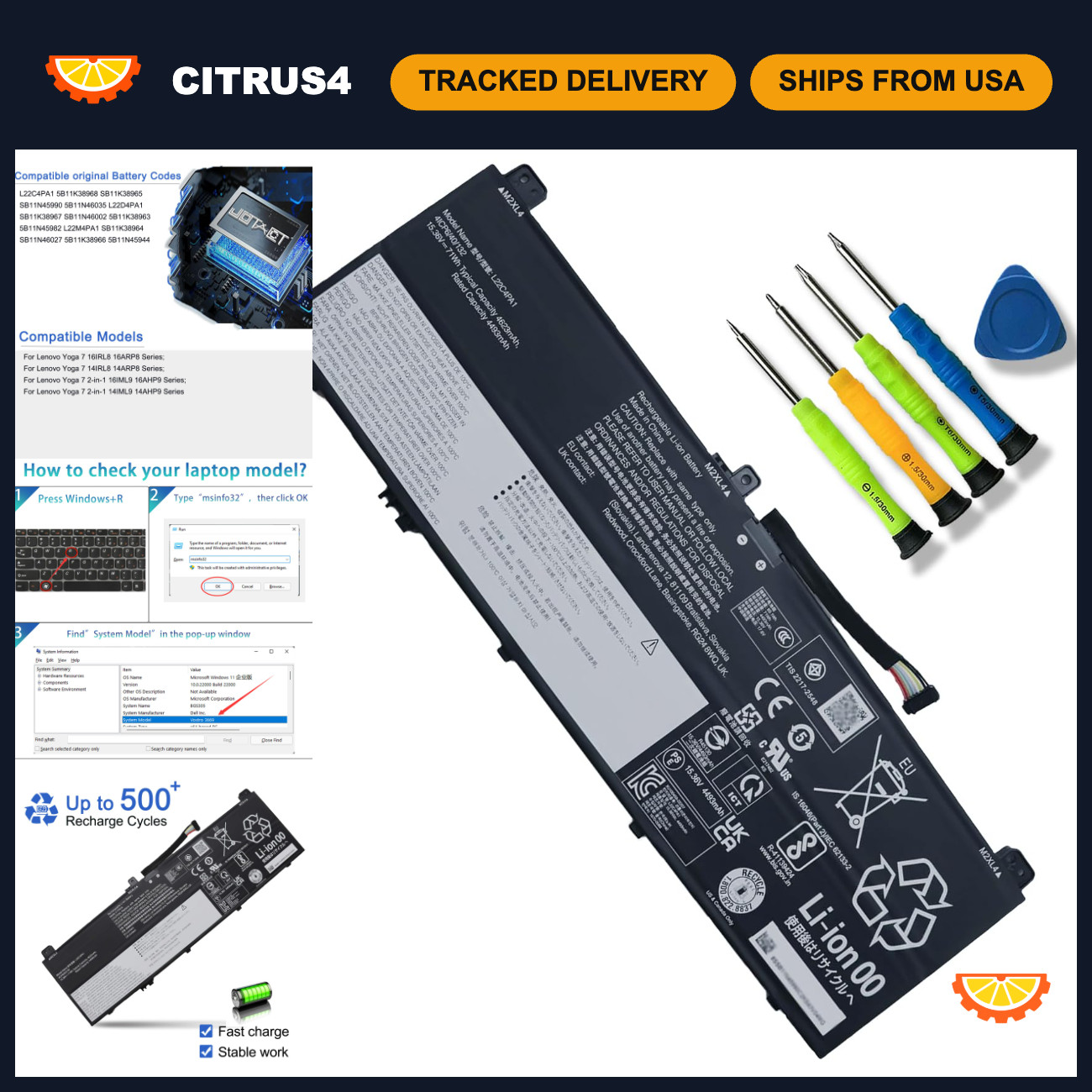 High-Capacity Laptop Battery Replacement for Lenovo Yoga 7 Series 71Wh 4623mAh