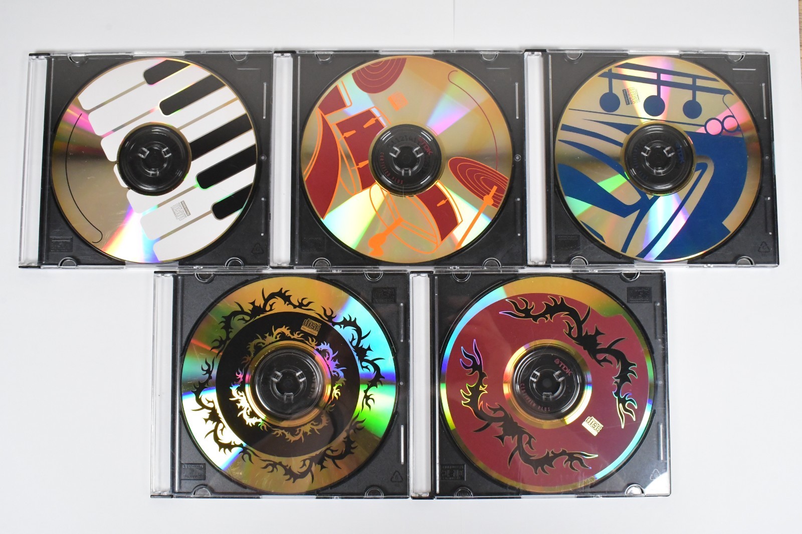 (5) Blank TDK Certified Plus CD-R Surf & Music Design Series Printed Discs