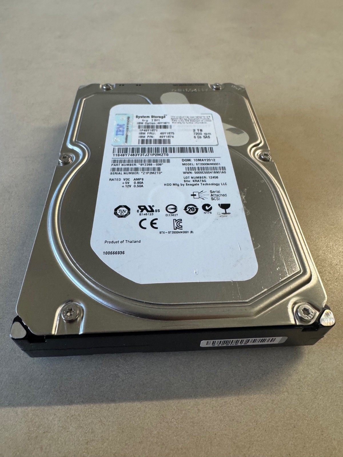 IBM 2TB 7200 RPM 6GB 3.5" SAS HARD DRIVE 49Y1875,49Y1874,49Y1871 No Brackets