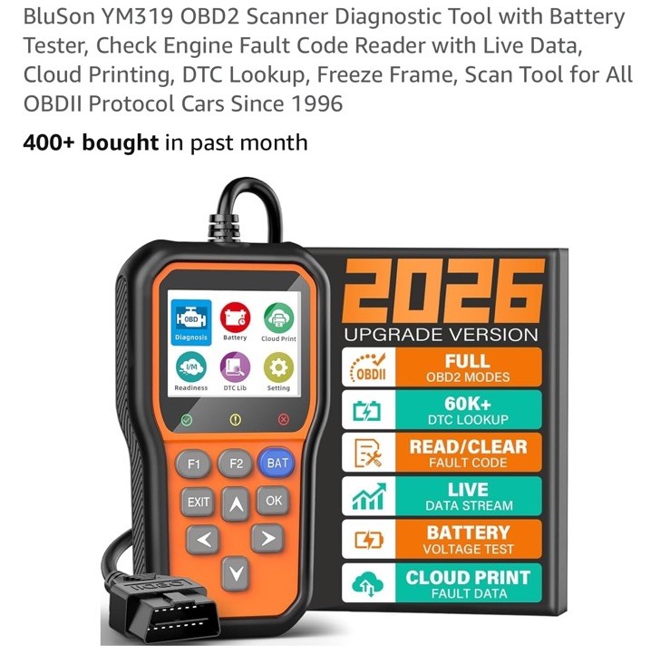 BluSon YM319 OBD2 Scanner Diagnostic Tool with Battery Tester, Check Engine