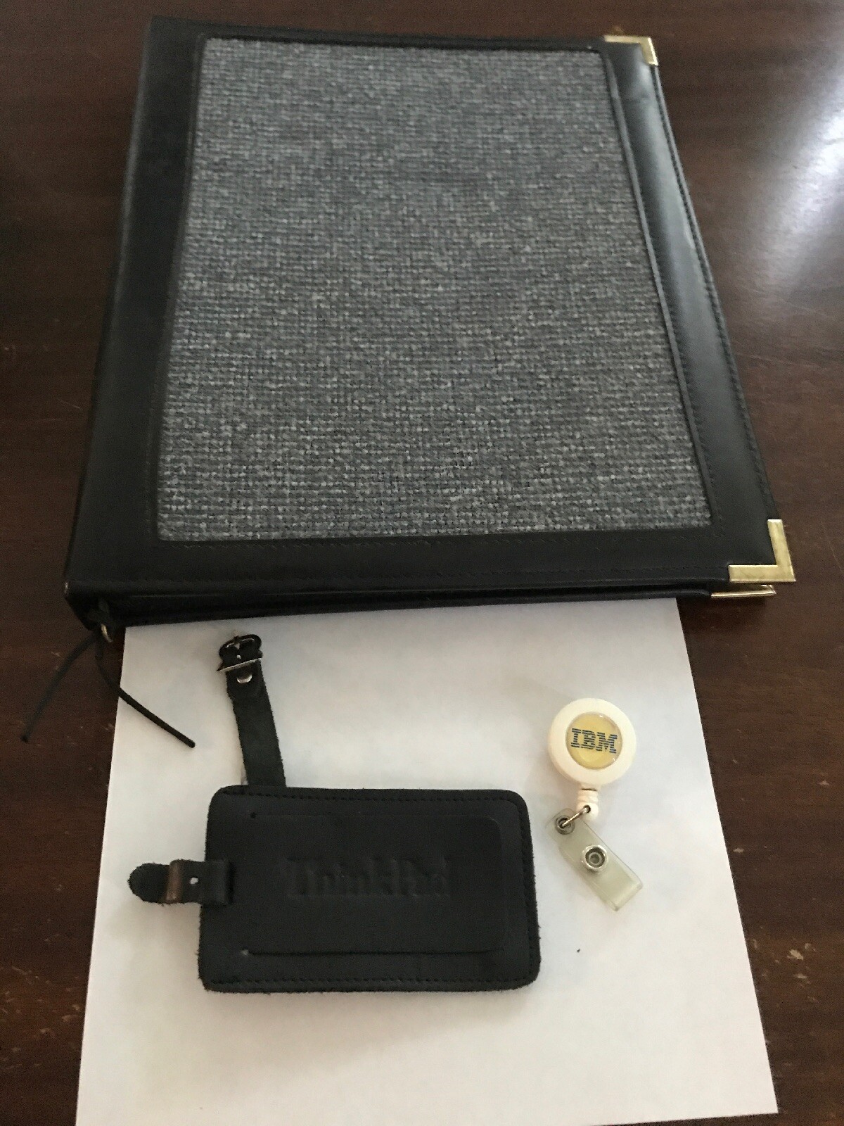 IBM Lot Leather Zippered Binder Folio Organizer, Thinkpad Luggage Tag & Badge