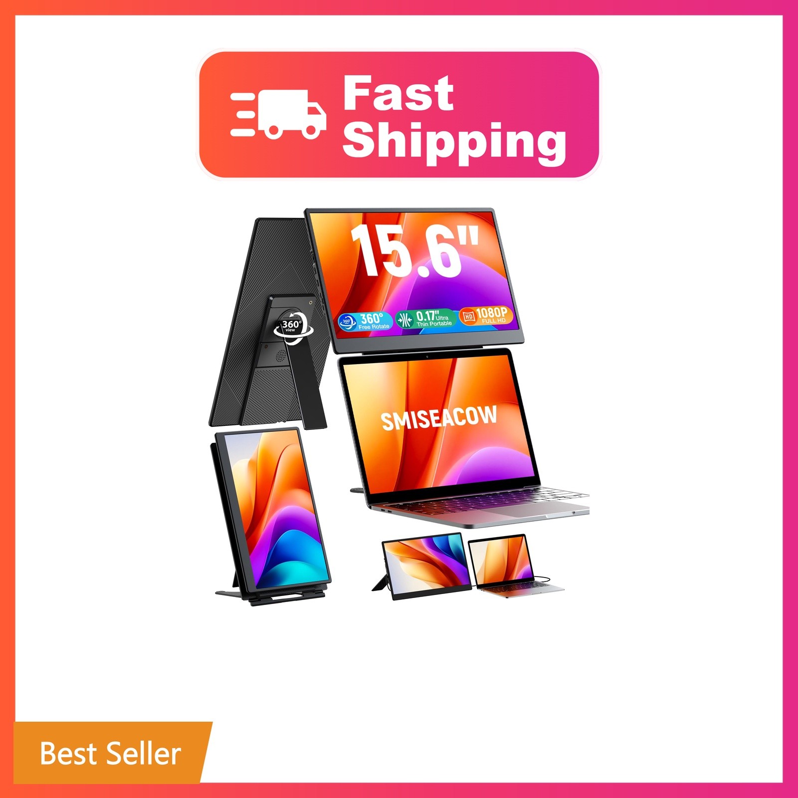 Laptop Screen Extender, 15.6" Fhd Portable Monitor With Dual Stands | 360° Ro...